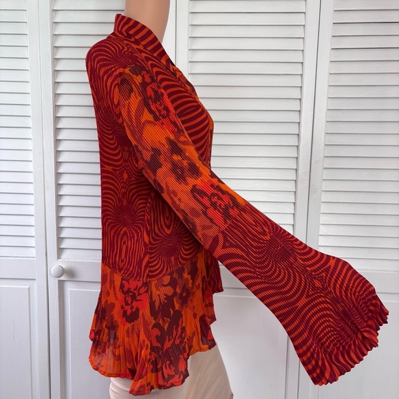 MILANO Orange Abstract Print Orange Button Down Blouse Size XL - Picture 4 of 8